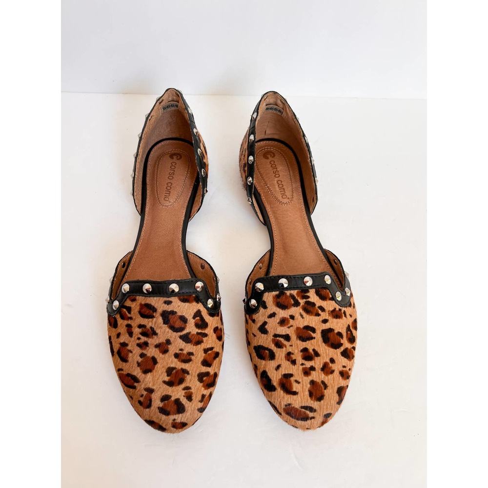 CORSO COMO Women's Brown/Black Calf Hair Leather Leopard Studded Flats size 8.5